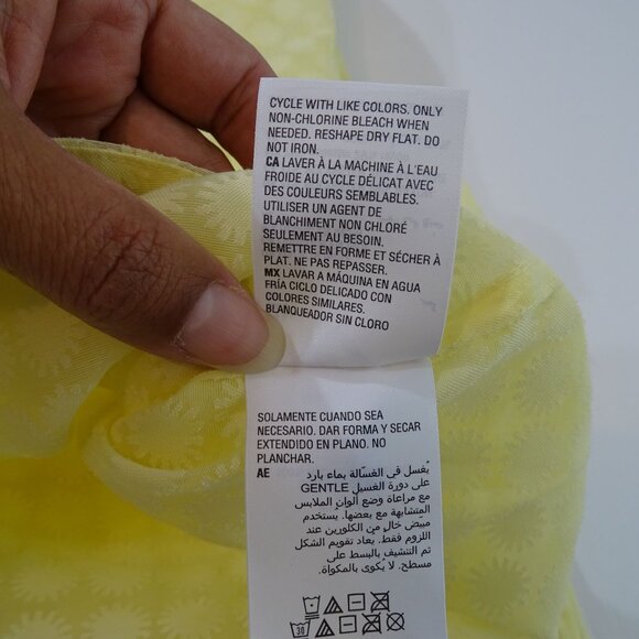 ON 34th Sheer Yellow Button Up Shirt Women Size L Long Sleeve Floral Burnout - Picture 6 of 11